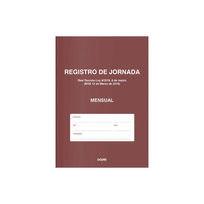 Dohe Libro De Registro De Jornada - 12 Hojas Mensuales - Ideal Para 1 Empleado 1 Año - Papel De 120 Gr