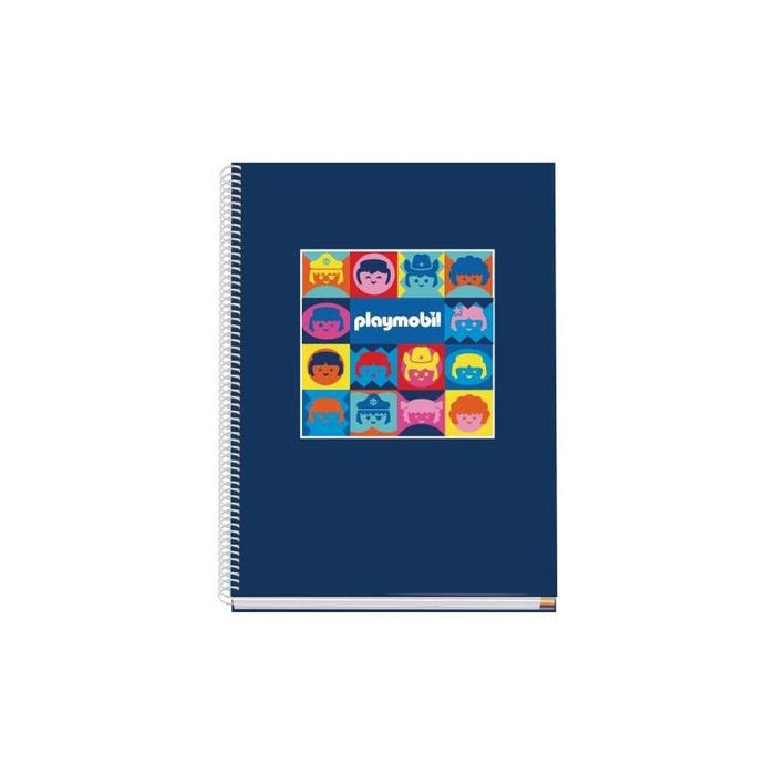 Dohe Playmobil Cuaderno Espiral A4 100 Hojas Microperforadas Cuadricula 5mm - Tapa Dura Carton Forrado - Bandas De Color