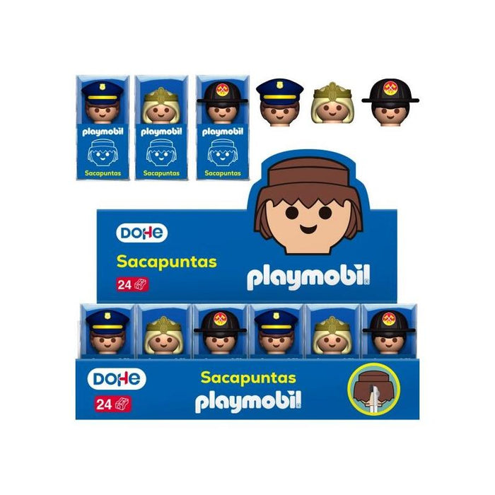 Dohe Playmobil Expositor Con 24 Sacapuntas De 1 Orificio Y Cuchilla De Acero - Decorados Playmobil Policia, Bombero Y