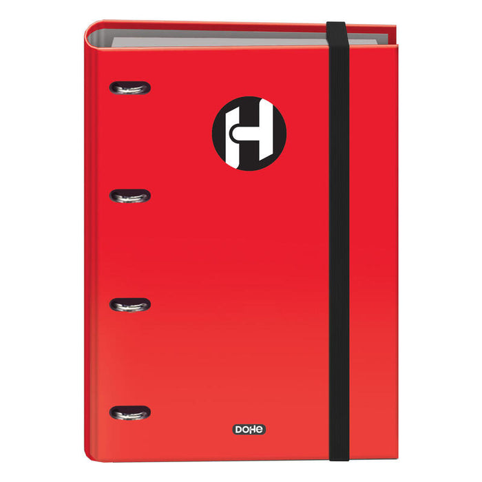 Dohe Serie Icon Carpeta De 4 Anillas Formato A4 Con Recambio De 100 Hojas De 90 Gr Y 4 Taladros - Cierre Con Goma Elastica - Anillas De 35mm - Color Rojo