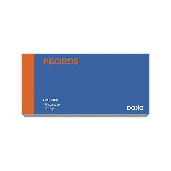 Dohe Talonario De Recibos - Tercio Apaisado - 100 Hojas Preimpresas A 2 Tintas - Sencillo