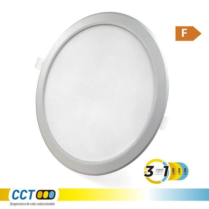 Downlight Led Empotrable, Redondo, 18 W, 3cct, 1820 Lm, Marco Aluminio, Ø22,3 Cm