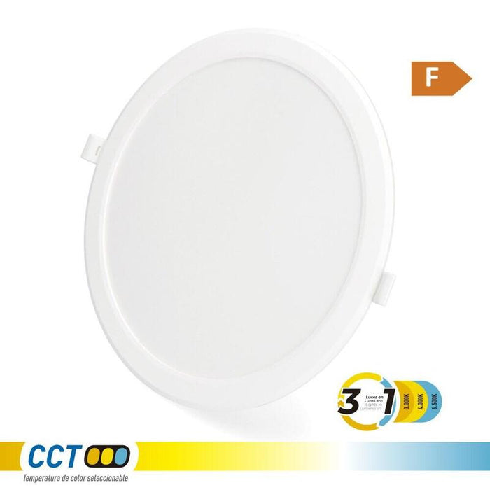 Downlight Led Empotrable, Redondo, 18 W, 3cct, 1820 Lm, Marco Blanco, Ø22,3 Cm