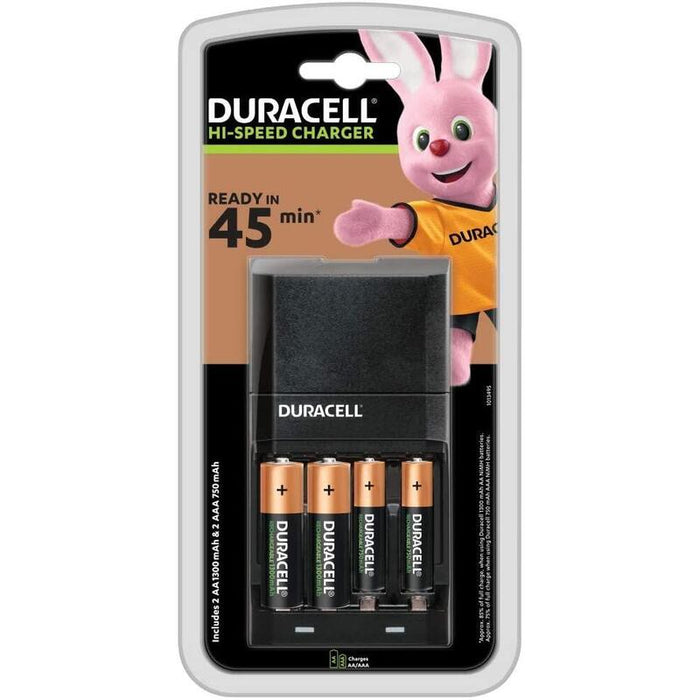 Duracell Cargador Rapido De Pilas Aa/Aaa - 1300 Mah - Incluye 2 Pilas Aa Y 2 Pilas Aaa