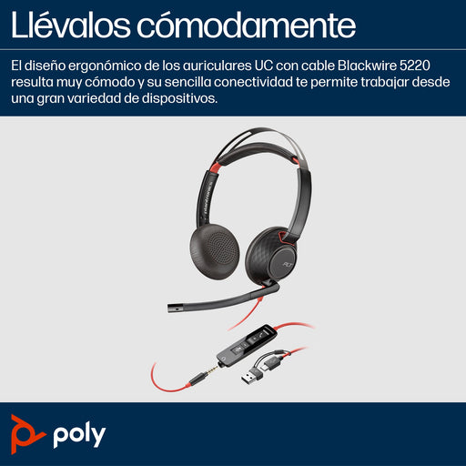 EAN 0197497174328 - HP Poly Blackwire C5220 USB-C Headset +Inline Cable (Bulk) Alámbrico Diadema Oficina/Centro de llamadas U imagen 2