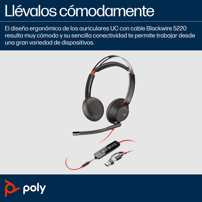 EAN 0197498837420 - HP Poly Blackwire 5220 Stereo USB-C Headset +3.5mm Plug +USB-C/A Adapter Alámbrico Diadema Llamadas/Músic imagen 5