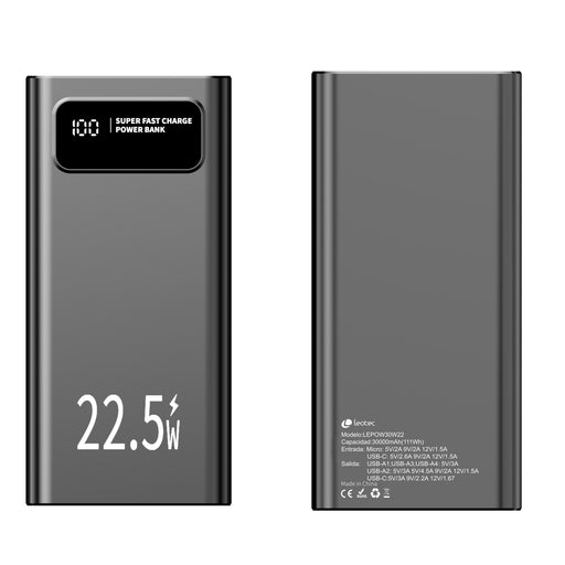 EAN 8436588883339 - Leotec LEPOW30W22K batería externa Polímero de litio 30000 mAh Negro imagen 2