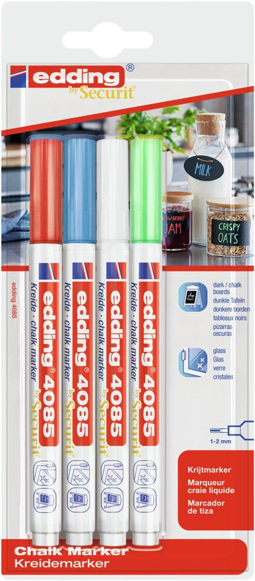 EAN 4057305037190 - Edding 4085 Basic Set marcador de tiza Bala Azul, Verde, Rojo, Blanco 4 pieza(s) imagen 1
