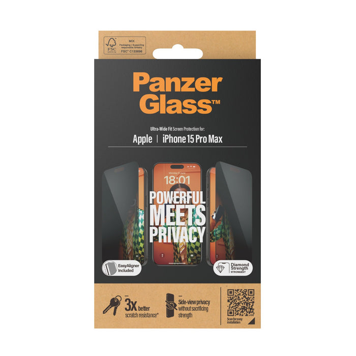 EAN 5711724128127 - PanzerGlass ® Privacy Screen Protector iPhone 15 Pro Max | Ultra-Wide Fit w. EasyAligner Protector de pan imagen 3