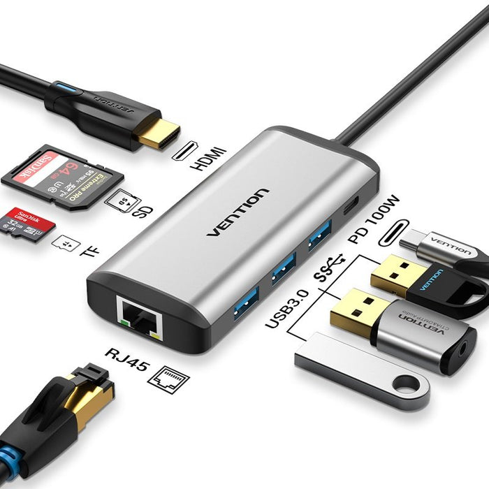 EAN 6922794741362 - Vention CNDHB base para portátil y replicador de puertos Alámbrico USB 3.2 Gen 1 (3.1 Gen 1) Type-C Plata imagen 2