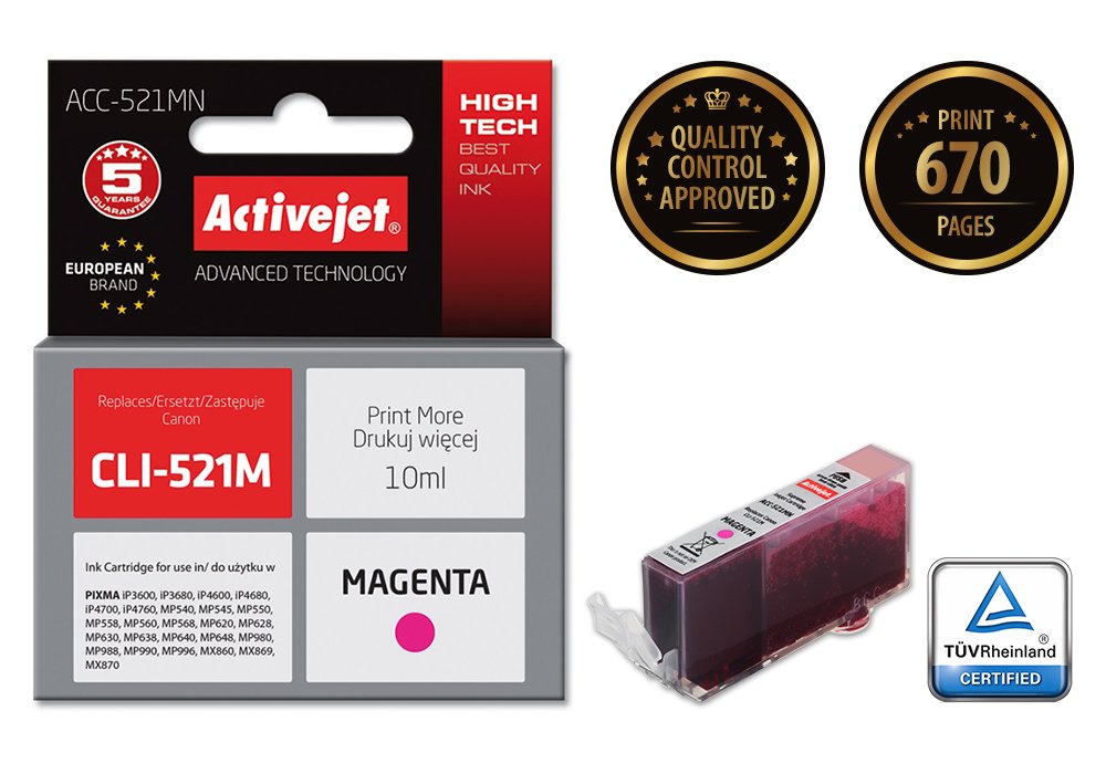 EAN 5901452126063 - Activejet ACC-521MN cartucho de tinta 1 pieza(s) Compatible Alto rendimiento (XL) Magenta imagen 1