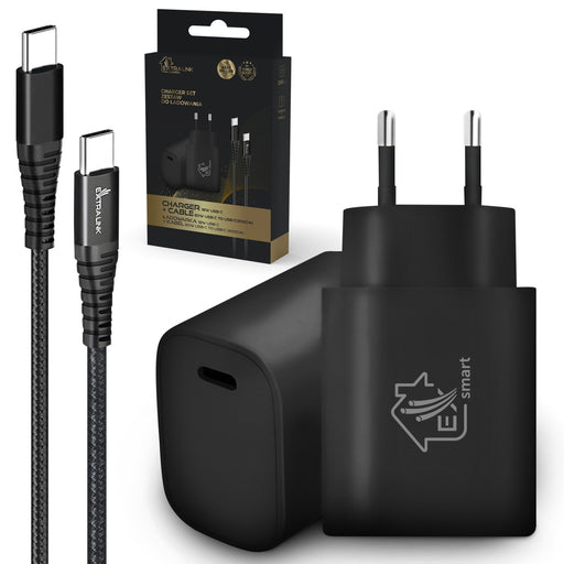 EAN 5906168634307 - Extralink Smart Life | Rinkinys USB Type-C to Type-C, 200cm, Juodas + kroviklis 18W PD3.0 | Juoda imagen 1