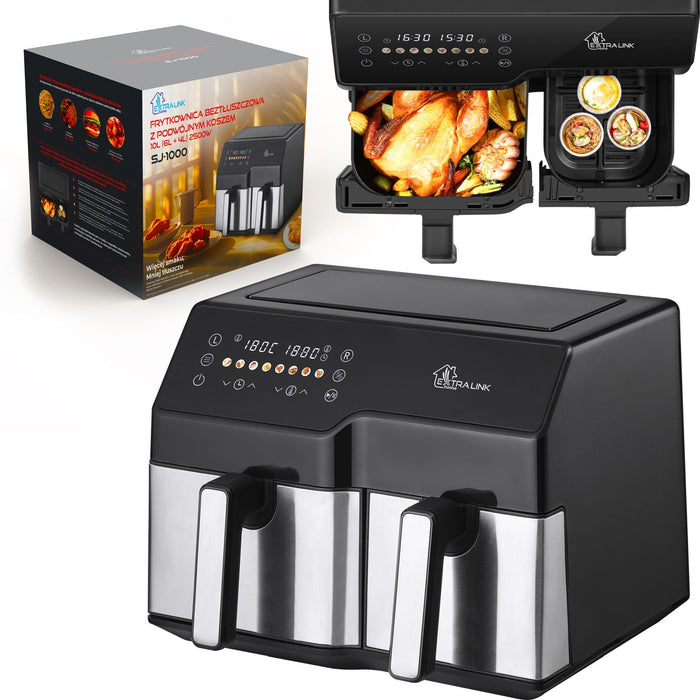 EAN 5906168638671 - Extralink HOME AIR FRYER 10L (6L+4L) EU SJ-1000 2500W freidora Doble Freidora de aire caliente Negro imagen 1