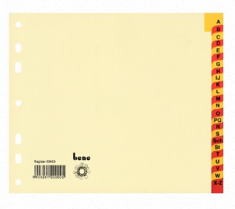 EAN 9003261200005 - Bene 93403 lengüeta de índice Separador alfabético con pestaña Caja de cartón Beige imagen 1