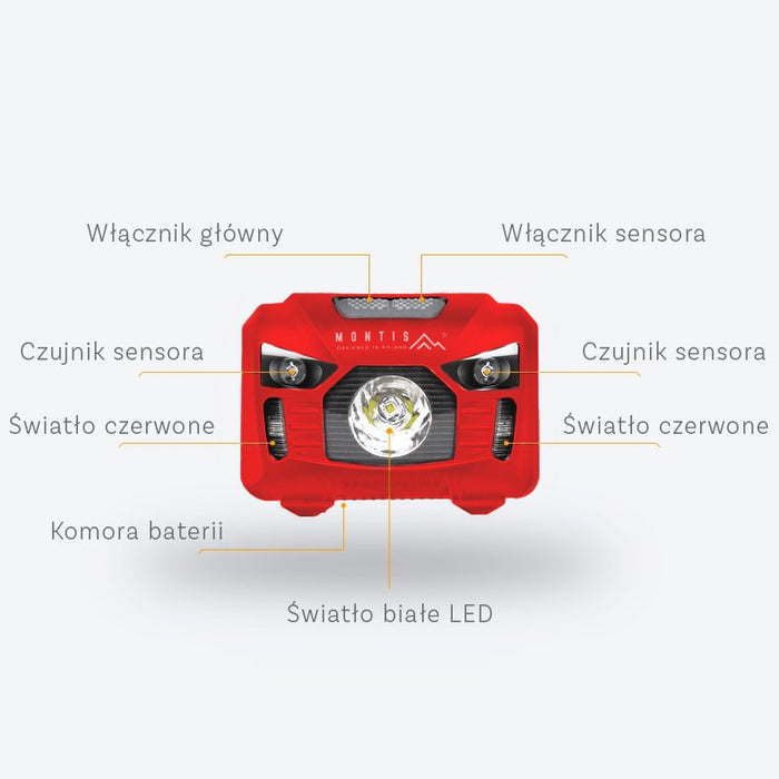 EAN 5901811403521 - Montis Bateryjna latarka nagłowna z sensorem MT002 Rojo, Negro Linterna con cinta para cabeza LED imagen 5