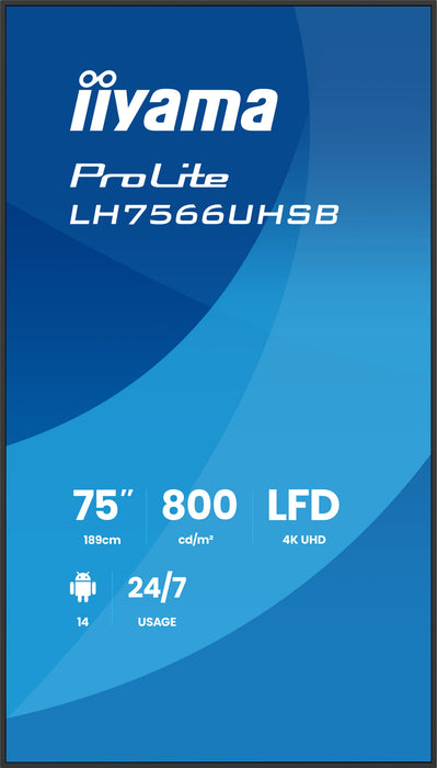 EAN 4948570128242 - iiyama LH7566UHSB-B1AG pantalla de señalización Pantalla plana para señalización digital 190,5 cm (75") L imagen 2