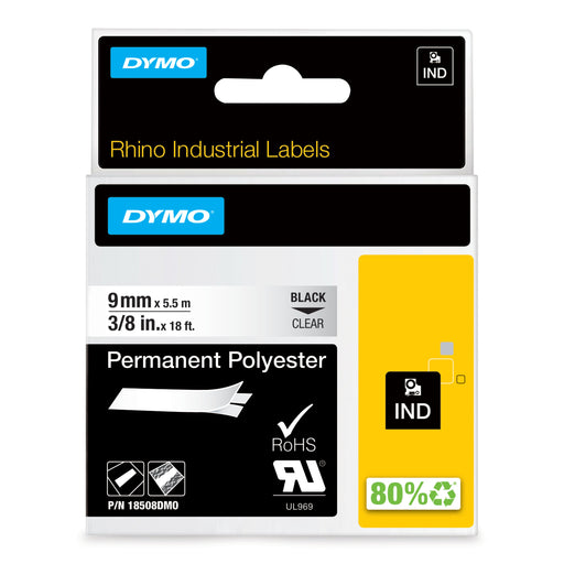 EAN 0071701185082 - DYMO 9mm RHINO Clear Polyester Tape cinta para impresora de etiquetas D1 imagen 1
