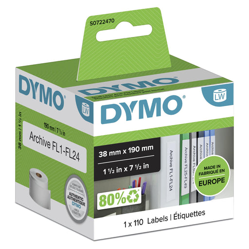 EAN 5411313990189 - DYMO LW - Small Lever Arch File Labels - 38 x 190 mm - S0722470 Blanco Etiqueta para impresora autoadhesi imagen 2
