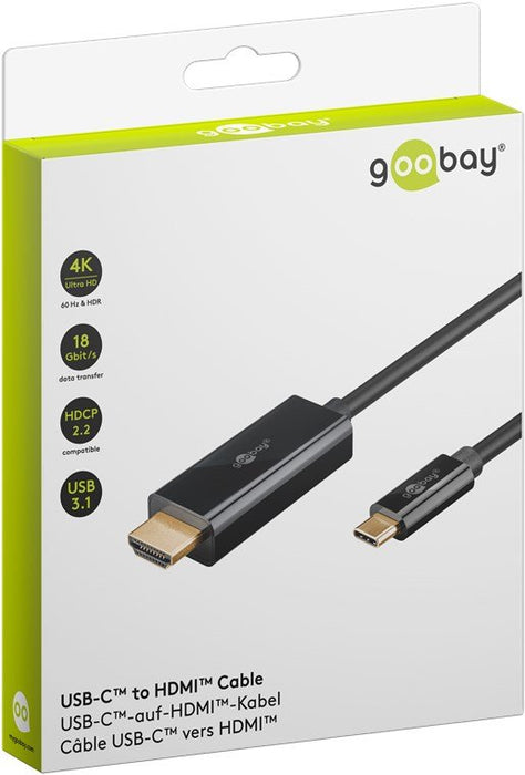 EAN 4040849756986 - Goobay 75698 adaptador de cable de vídeo 3 m USB Tipo C HDMI Negro imagen 3