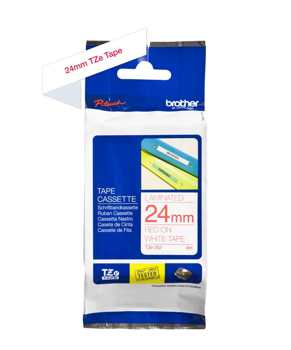 EAN 0012502625803 - Brother TZE-252 cinta para impresora de etiquetas Rojo sobre blanco imagen 3