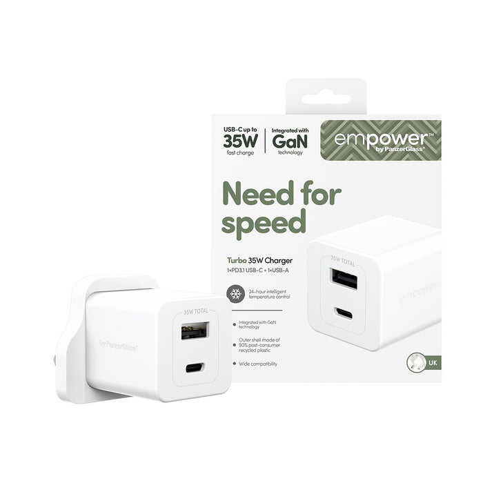 EAN 5715685027567 - PanzerGlass empower™ by ® Turbo 35W Charger incl. USB-C + USB-A | UK Plug| Silver White Blanco imagen 2