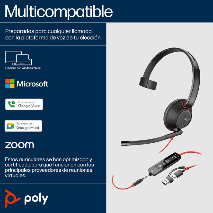 EAN 0197498433097 - HP Poly Blackwire 5210 Monaural USB-C Headset +3.5mm Plug +USB-C/A Adapter (Bulk) Alámbrico Diadema Ofici imagen 6