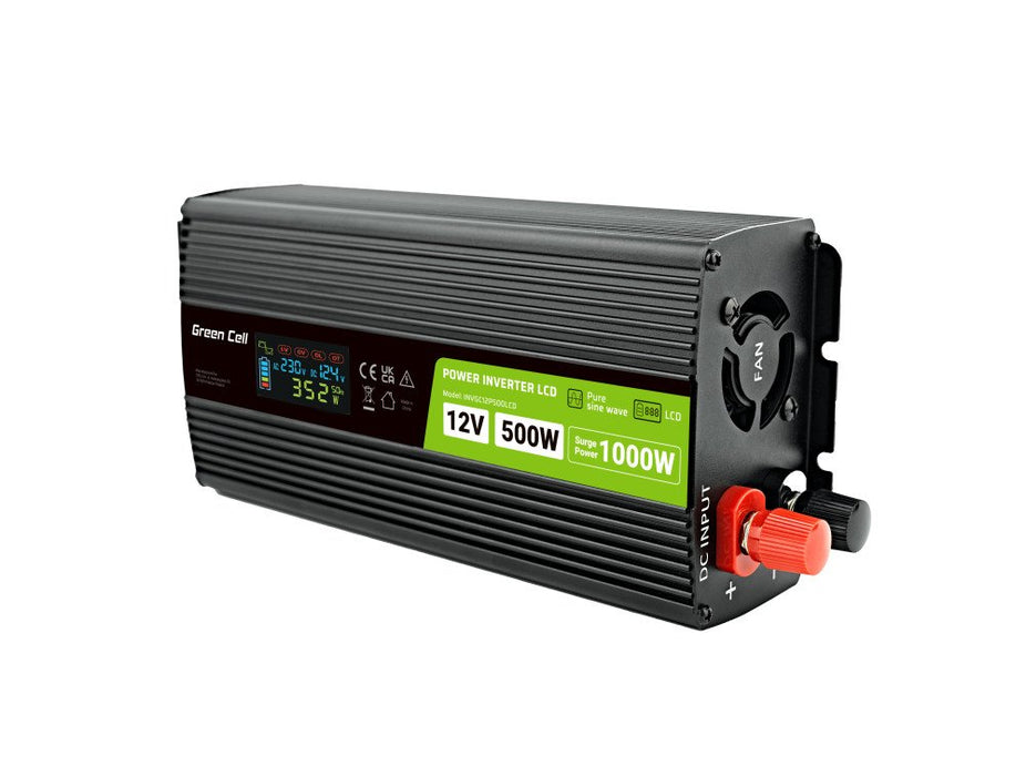 EAN 5904326374553 - Green Cell Przetwornica napicia PowerInverter LCD 12 V 500W/1000W Przetwornica samochodowa z wywietlaczem imagen 1