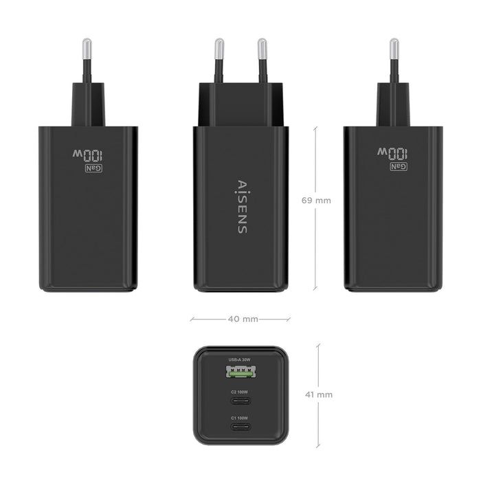 EAN 8435739903186 - AISENS ASCH-100W3P052-BK cargador de dispositivo móvil Universal Corriente alterna Carga rápida Interior imagen 4