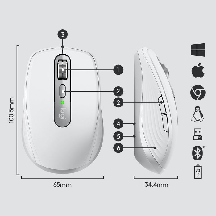 EAN 5099206092945 - Logitech MX Anywhere 3 ratón Viajes mano derecha RF Wireless + Bluetooth Laser 4000 DPI imagen 6