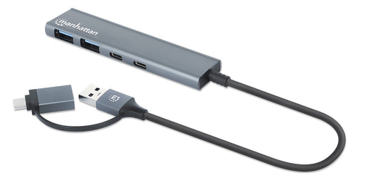 EAN 766623181075 - Manhattan 181075 hub de interfaz USB 3.2 Gen 1 (3.1 Gen 1) Type-A + Type-C 5000 Mbit/s Gris imagen 1