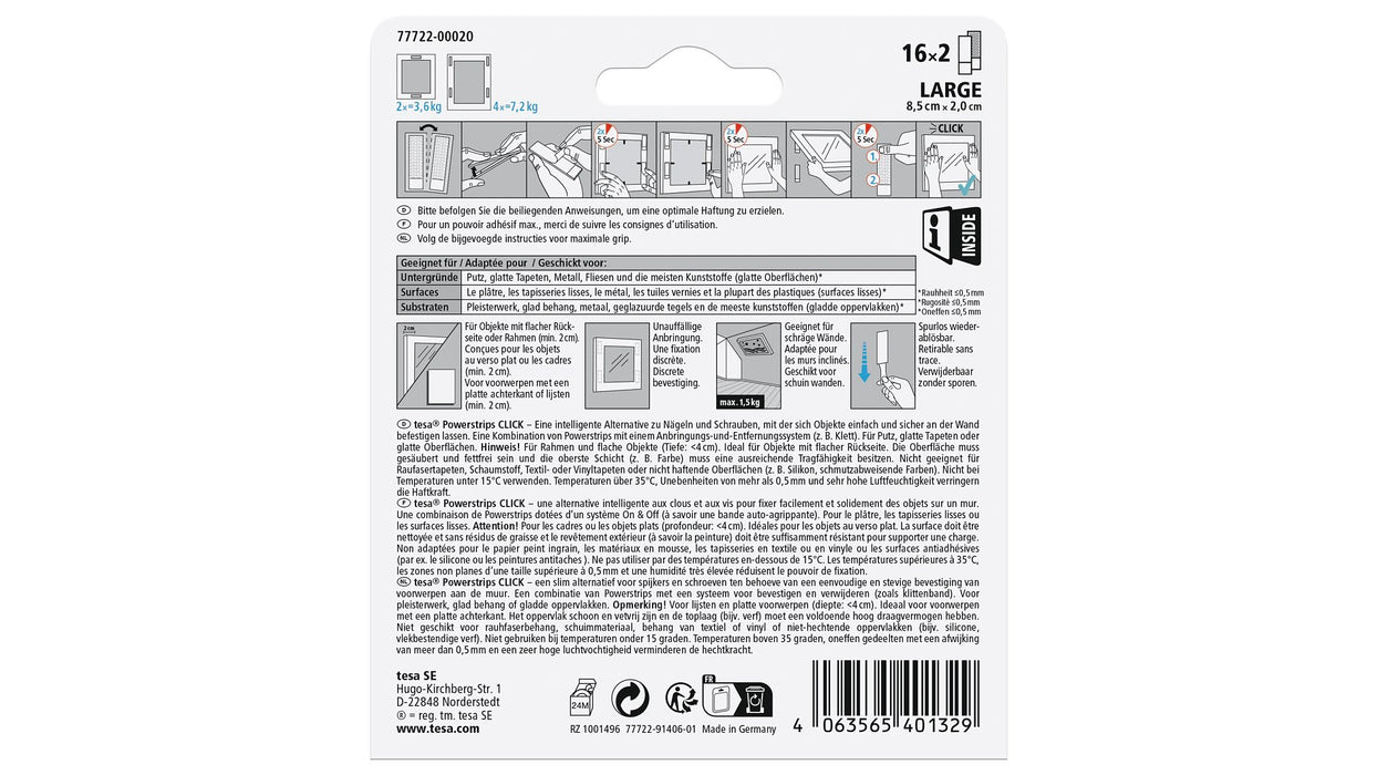 EAN 4063565401329 - TESA Powerstrips CLICK L Almohadilla de fijación imagen 4