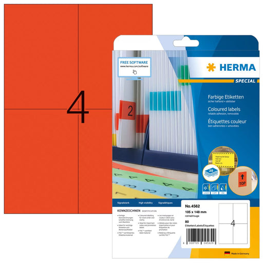 EAN 4008705045629 - HERMA 4562 etiqueta autoadhesiva Rectángulo Rojo 80 pieza(s) imagen 1