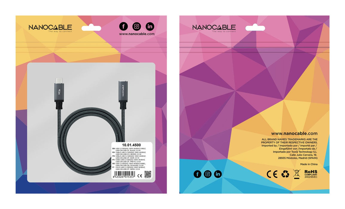EAN 8433281015418 - Nanocable 10.01.4501-L150-COMB cable USB USB 3.2 Gen 2x2 1,5 m USB C Negro imagen 6