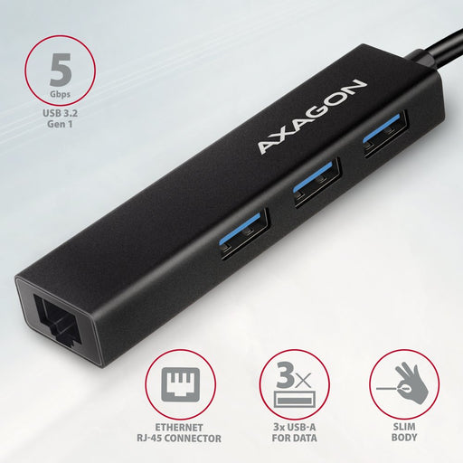 EAN 8595247906168 - Axagon HMC-GL3A USB-C-Hub 3x USB-A Gbit-LAN schwarz USB 3.2 Gen 1 (3.1 Gen 1) Type-C 5000 Mbit/s Negro imagen 2