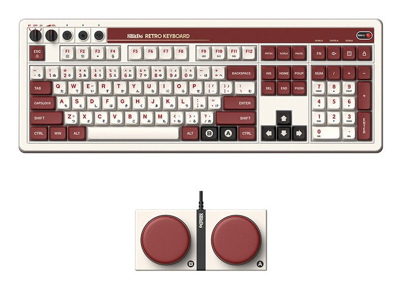 EAN 6922621506645 - 8Bitdo Retro 108 teclado Juego USB + RF Wireless + Bluetooth Borgoña, Blanco imagen 1