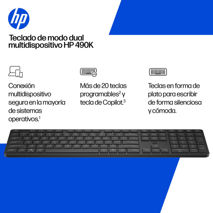 EAN 0198990908526 - HP 490K Multi-Device Dual-Mode Keyboard teclado Hogar USB + Bluetooth QWERTY Inglés Negro imagen 3