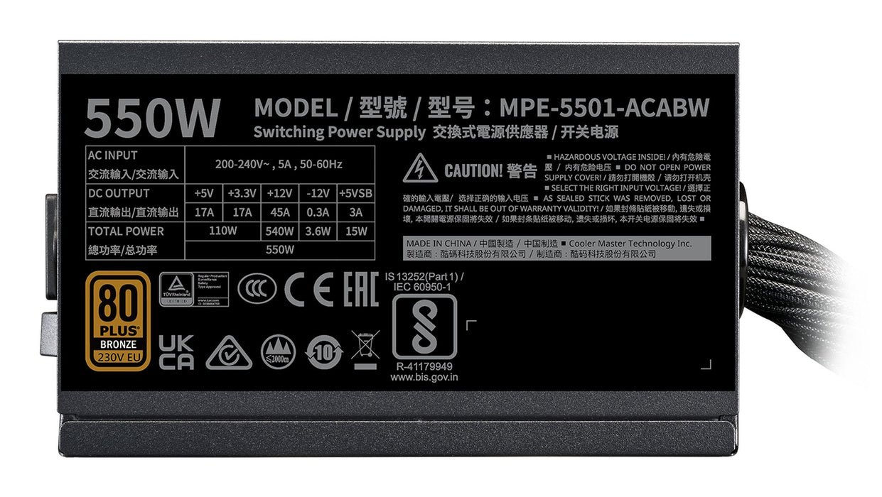 EAN 4719512145104 - Cooler Master MWE Bronze 550 V3 230V unidad de fuente de alimentación 550 W 24-pin ATX ATX Negro imagen 4