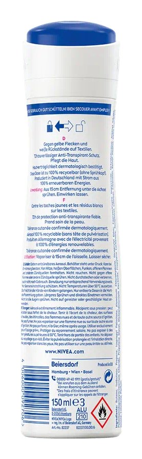 EAN 4006000092706 - NIVEA Black & White Invisible Clear Deo Spray Mujeres Desodorante en spray 150 ml 1 pieza(s) imagen 2