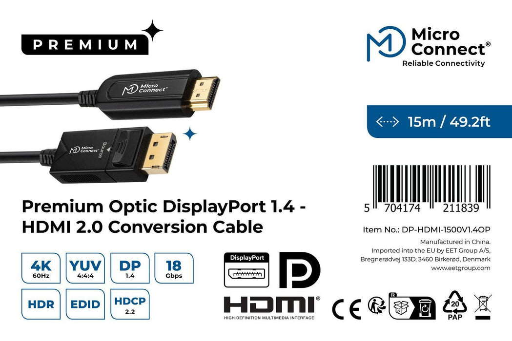 EAN 5704174211839 - Microconnect DP-HDMI-1500V1.4OP adaptador de cable de vídeo 15 m DisplayPort Negro imagen 4