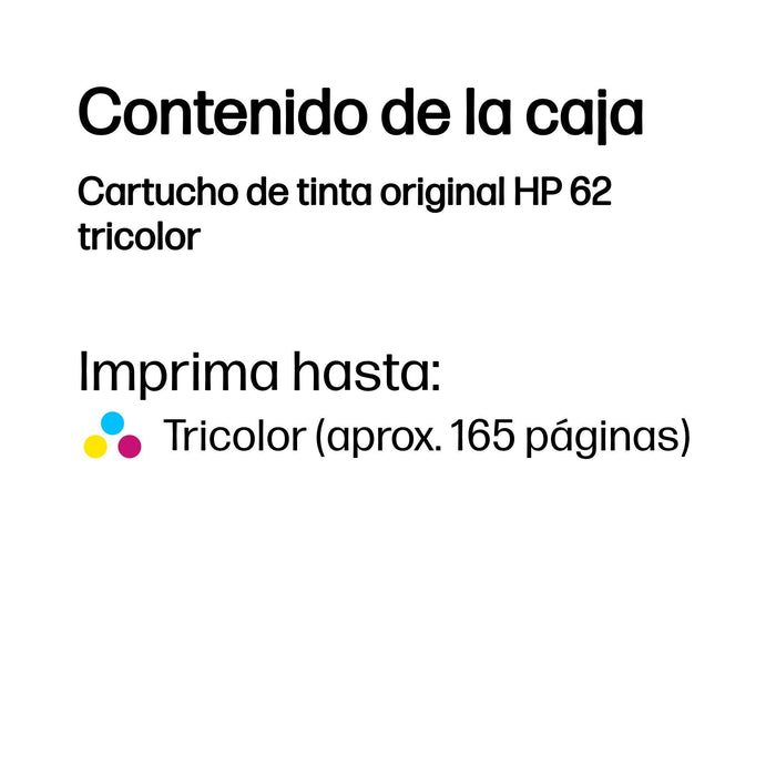EAN 199764692566 - HP 62 Tri-color Original Ink Cartridge cartucho de tinta 1 pieza(s) Estándar Cian, Magenta, Amarillo imagen 3