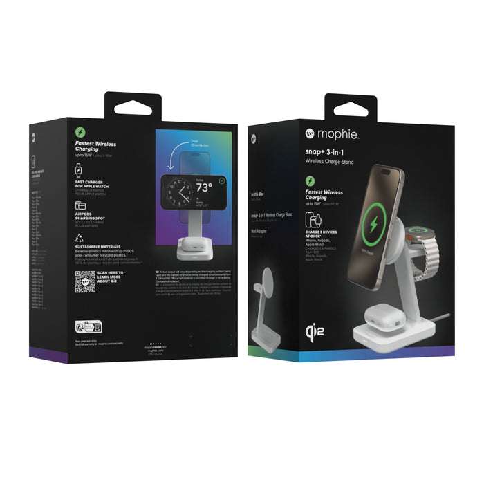 EAN 0840390307965 - mophie Snap+ 3-in-1 Wireless Charge Stand Auriculares, Smartphone, Reloj inteligente Blanco USB Cargador  imagen 4