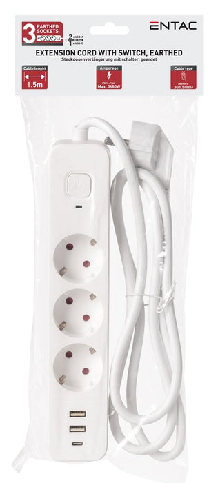 EAN 5999097991061 - Entac ESES1.5G3-1.5-SW-2UA1UC base múltiple 1,5 m 3 salidas AC Interior Blanco imagen 2