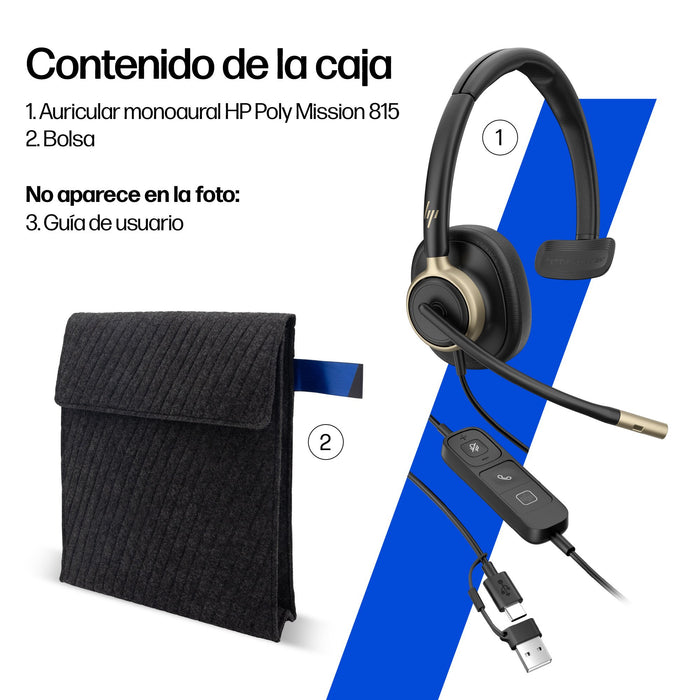 EAN 0199764365613 - HP Poly Mission 815 Monaural USB Wired Headset (Bulk) Negro imagen 5