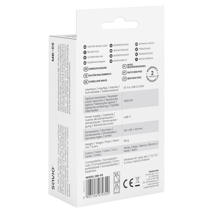 EAN 5905106070320 - Savio MB-05 ratón Universal Ambidextro Bluetooth 1600 DPI imagen 6
