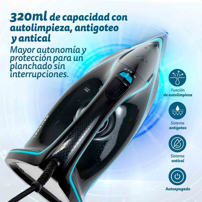 EAN 8426156018454 - Grunkel PL-3200ANODICED plancha Plancha a vapor 3200 W Negro, Azul imagen 3
