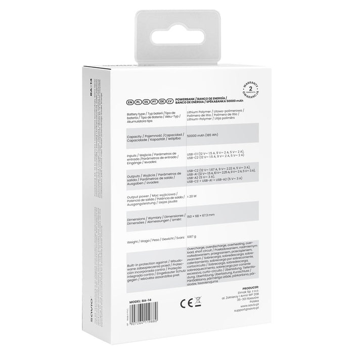 EAN 5907264119880 - Savio BA-14 batería externa Polímero de litio 50000 mAh Negro imagen 12