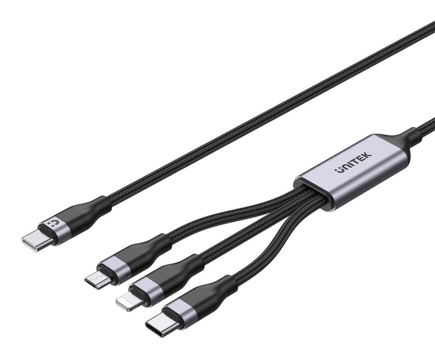 EAN 4894160057303 - UNITEK 3-in-1 USB-C to cable USB USB 2.0 1,5 m USB C USB C/Micro-USB B/Lightning 0,48 Gbit/s 20 W Negro imagen 1
