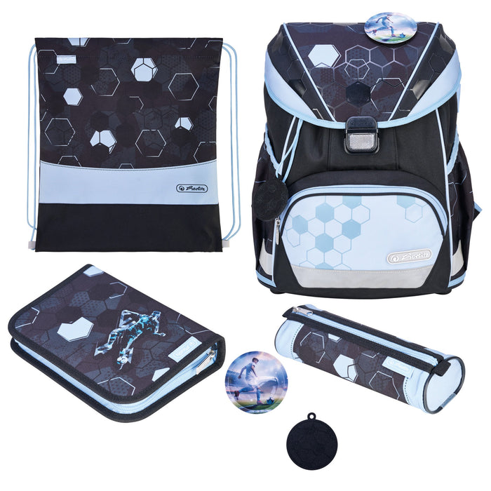 EAN 4008110396460 - Herlitz UltraLight XL Plus Cyber Soccer juego de mochila escolar Niño Poliéster Azul, Azul oscuro imagen 1