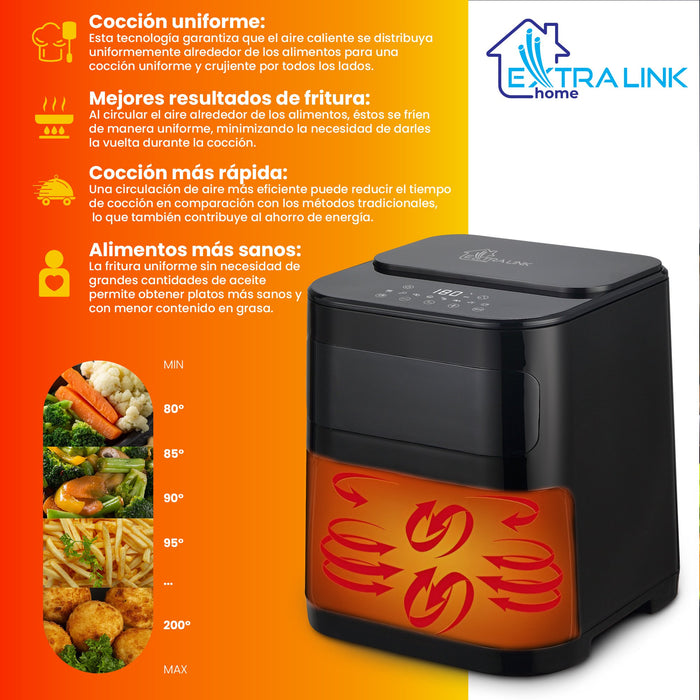 EAN 5906168634512 - Extralink HOME AIR FRYER 5.2L EU SJ-520 freidora Sencillo 5,2 L 1600 W Freidora de aire caliente Negro imagen 19