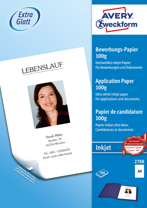 EAN 4004182027882 - Avery 2788 papel para impresora de inyección de tinta A4 (210x297 mm) Satén Blanco imagen 1